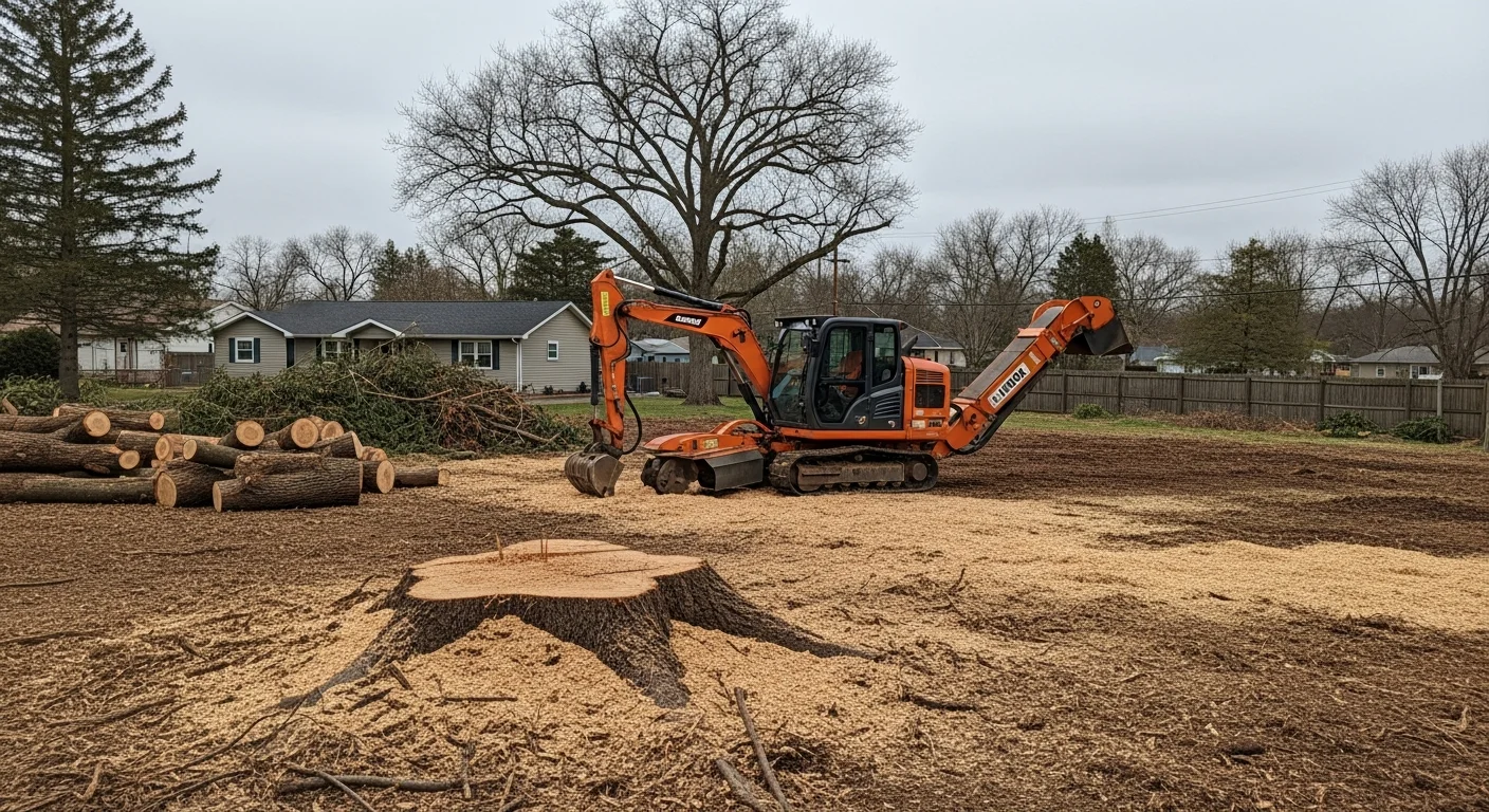 Professional arborist using climbing equipment to safely trim large tree branches