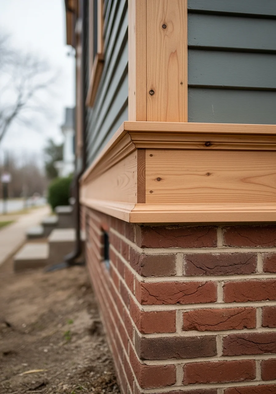 Close-up of restored brick foundation and period-appropriate trim on a New Bern historic residence.